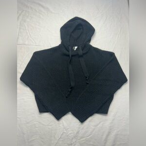 H&M Divided, knit crop hooded sweater, size small, black